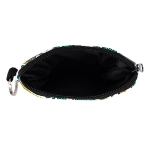Waterproof sloth leaf print coin purse with zipper and metal keychain ring