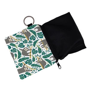 Waterproof sloth pattern coin purse with tropical leaves and durable metal keyring