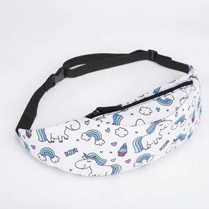 Sac Banane Extérieur pour Femmes Motif Licorne de Dessin Animé Imprimé Voyage Course Sac de Ceinture Sangle Réglable