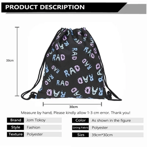 Polyester drawstring backpack with RAD letter print, dimensions 39cm by 30cm
