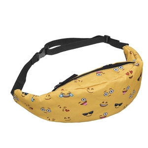 Sac banane jaune vif avec imprimés emoji et sangle en nylon noir réglable et robuste