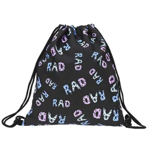 Street Style Letter Print Drawstring Backpack For Women Portable Polyester Travel Storage Bag 3D Printed Casual Sack