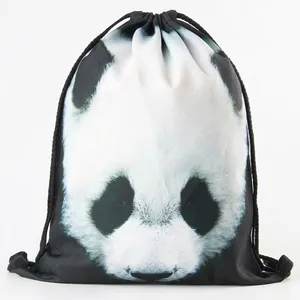 Casual Polyester Drawstring Backpack With Panda Print Large Capacity Travel Storage Bag For Men Women Kids Daily Use