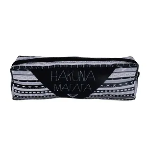 Oxford Cloth Geometric Makeup Bag With Hakuna Matata Print Portable Zipper Pencil Case For Women Students Travel Cosmetic Bag