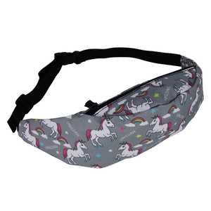 Unicorn print waist bag with rainbow patterns and adjustable strap for sports and travel