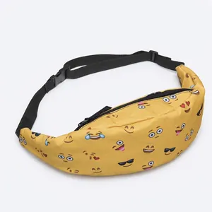 Sac Banane Imprimé Dessin Animé Emoji pour Femmes Polyester Sports de Plein Air Course Sac de Taille Sangle Réglable Sac de Voyage