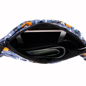 Outdoor fanny pack with unicorn digital print showing dual compartment storage and interior