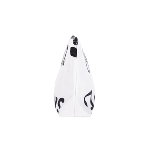 Weiße Canvas-Kosmetiktasche mit INSTA FAMOUS-Aufdruck und schwarzem Reißverschluss
