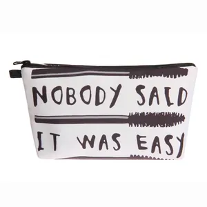 Women Polyester Printed Letter Makeup Bag Portable Travel Toiletry Storage Pouch Minimalist Zipper Cosmetic Bag Case