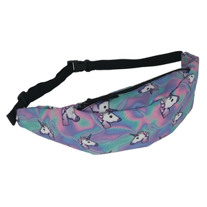Holographic unicorn print sports waist bag with adjustable strap for travel and fitness