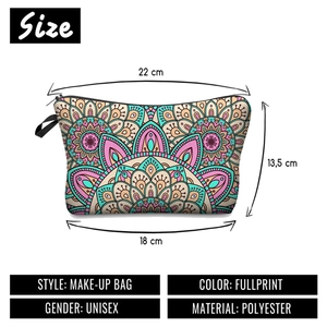 Mandala Kosmetiktasche aus Polyester mit detaillierten Größenangaben im Bild