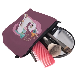 Purple unicorn makeup bag with floral crown and Born to be Queen print for women