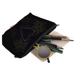 Multipurpose black heart print makeup bag for travel storage with secure zipper closure