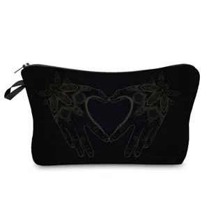 Women Mandala Heart Print Polyester Cosmetic Bag Travel Toiletry Makeup Organizer Zippered Handbag Storage Pouch For Daily Use
