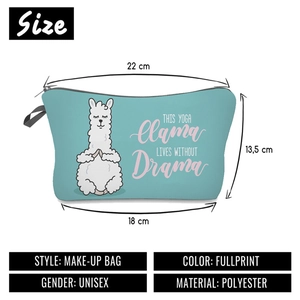 Cute alpaca printed makeup bag in mint green polyester with functional zipper design