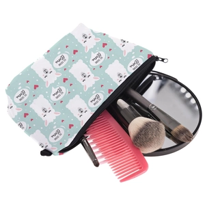 Beauty case blu con stampa No Drama Llama, completo di pennelli e pettine rosa