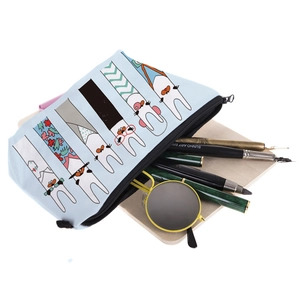 Blue digital print rabbit makeup bag with zipper closure and stationery organizers