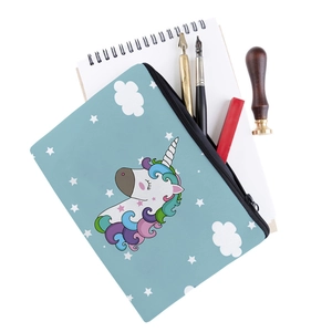 Blue unicorn print multi-purpose storage bag for makeup, stationery and electronics