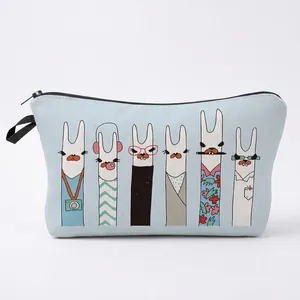 Llama Pattern Cosmetic Bag Polyester Digital Printed Travel Organizer Multi Function Zippered Makeup Pouch For Women Gift