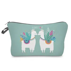 Polyester Digital Printed Alpaca Pattern Makeup Bag Portable Toiletry Organizer Handbag For Women Travel Storage Case