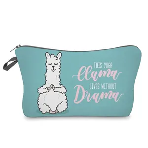Cute Yoga Llama Printed Cosmetic Bag For Women Portable Waterproof Toiletry Bag Makeup Organizer Zipper Travel Storage Pouch