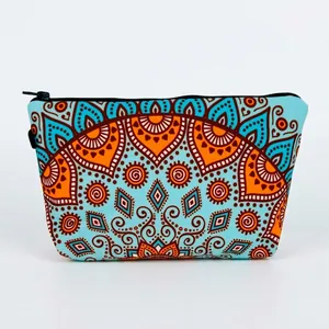 Women Mandala Print Polyester Cosmetic Bag Bohemian Floral Travel Storage Pouch Multipurpose Makeup Organizer Zipper Handbag