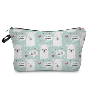Borsa da Trucco Portatile in Poliestere con Stampa a Cuore e Lama Carina per Donna Organizer per Cosmetici da Viaggio con Cerniera