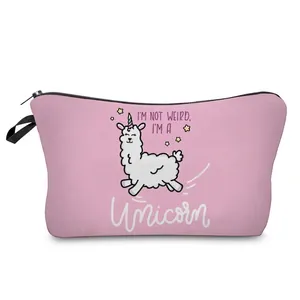 Llama Unicorn Printed Makeup Bag For Women Travel Toiletry Storage Pouch Multi-functional Polyester Digital Print Cosmetic Bag