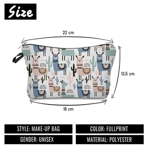 Borsa trucchi in poliestere con stampa alpaca, dimensioni 22x18x13,5 cm da viaggio