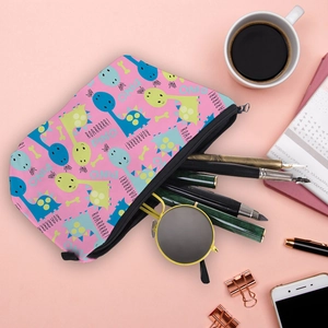 Rosa Kosmetiktasche mit Cartoon-Dinosauriermotiv und Reißverschluss für die Reise