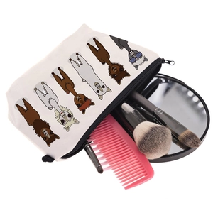 Digital print makeup bag with cute cartoon alpaca pattern and travel accessories