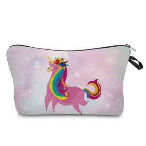 Kosmetiktasche mit Einhorn-Lama und Regenbogen-Sternenhimmel-Print für Damen