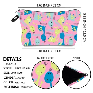 Rosa Kosmetiktasche mit Dinosaurier-Druck, wasserfest, Maße 22x18x13,5 cm, Reißverschluss