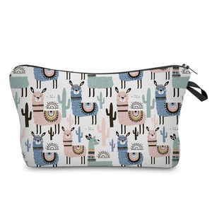 Borsa da trucco multiuso da viaggio con stampe di alpaca e cactus per donne