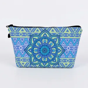 Mandala Pattern Printed Makeup Bag Women Portable Travel Storage Pouch Ethnic Geometric Zipper Toiletry Organizer Handbag