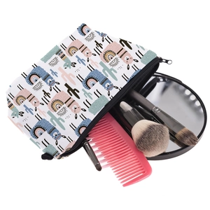 Beauty case con stampa di alpaca e cactus per organizzazione da viaggio e trucco