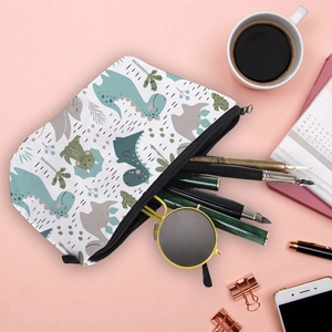 Waterproof dinosaur print cosmetic bag with multi-functional travel organizer design