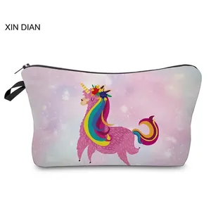 Polyester Digitaldruck Makeup-Tasche Cartoon Alpaka Einhorn Muster Damen Reise Waschbeutel Aufbewahrungstasche Kosmetiktasche