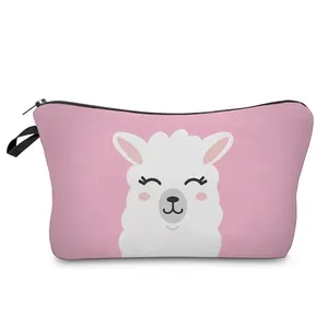 Borsa da Trucco per Donna con Motivo a Cartone Animato di Alpaca Poliestere Beauty Case da Viaggio Organizzatore con Cerniera