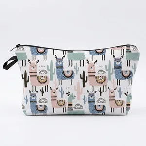 Borsa da Trucco con Stampa Alpaca da Donna Trousse da Viaggio Portatile in Poliestere Organizzatore Cosmetico con Cerniera