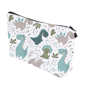 Waterproof digital dinosaur print travel makeup bag with durable metal zipper