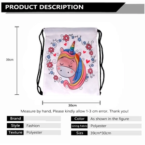 Rainbow unicorn drawstring backpack made of durable polyester with 39x30cm dimensions