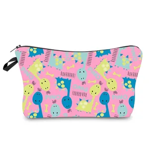 Cartoon Dinosaurier Druck Wasserdichte Polyester Kosmetiktasche Tragbare Reißverschluss Kulturbeutel Reise Aufbewahrung Rosa Tasche