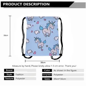 Zaino con coulisse unicorno 39x30cm azzurro in poliestere per la scuola o viaggi