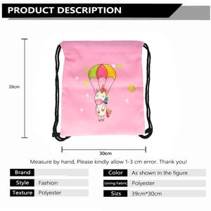 Zaino rosa con coulisse e stampa di unicorno col paracadute e motivi a stelle
