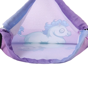 Unicorn drawstring backpack with gradient purple digital print and large inner capacity
