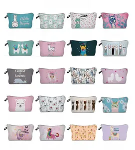 Collection of 20 alpaca and unicorn pattern cosmetic bags with zipper closure