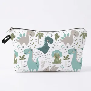 Waterproof Polyester Cosmetic Bag With Cartoon Dinosaur Print Multifunctional Travel Makeup Organizer Pouch Handbag For Women