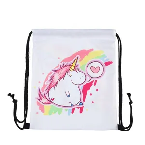 Casual Polyester Drawstring Backpack With Cartoon Unicorn Pattern Rainbow Print Cinch Bag For Women Daily Travel Storage