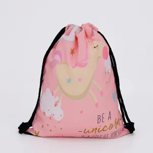 Cute Unicorn Printed Drawstring Backpack Lightweight Polyester String Bag For Travel Storage School Girls Women Gift